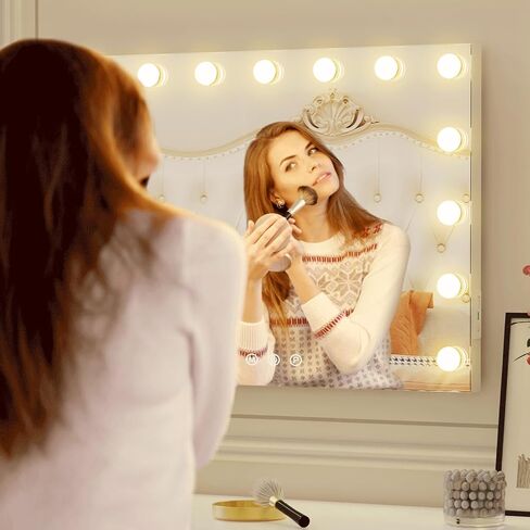 Hollywood Vanity Mirror with Lights, 15 Light Bulbs，3 Color Lights，Make Up Lighted Mirror, Aluminum Metal Frame,USB Charging Port（23" x 18"） in Saudi Arabia