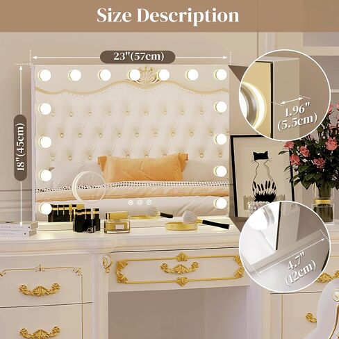Hollywood Vanity Mirror with Lights, 15 Light Bulbs，3 Color Lights，Make Up Lighted Mirror, Aluminum Metal Frame,USB Charging Port（23" x 18"） in Saudi Arabia