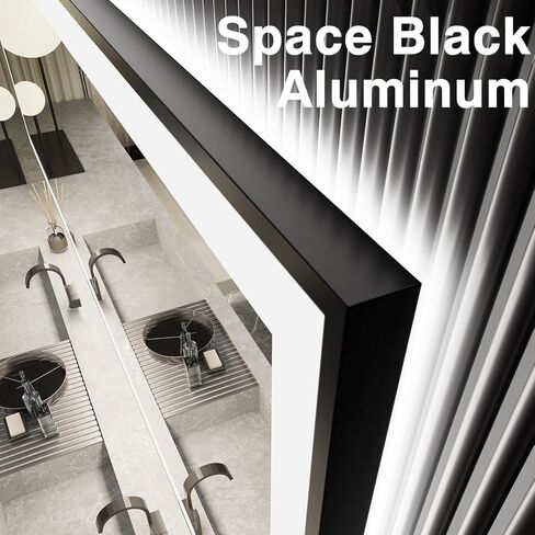 72x32 Large Lighted Bathroom Mirror, Black Rim(Front and Backlit), 3 Colors and Dimmable Vanity Mirror, Tempered Glass, IP54 Enhanced Anti-Fog, Anti-Corrosion, Memory (Horizontal/Vertical) in Kuwait