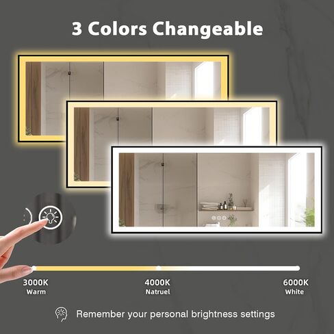 72x32 Large Lighted Bathroom Mirror, Black Rim(Front and Backlit), 3 Colors and Dimmable Vanity Mirror, Tempered Glass, IP54 Enhanced Anti-Fog, Anti-Corrosion, Memory (Horizontal/Vertical) in Kuwait