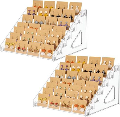 2 Pack 7 Tier Earring Display Stand Acrylic Earring Holder Organizer Holds 4 Pairs of Earrings in One Row Retail Detachable Jewelry Card Stand for Selling Vendors Jewelry Display Earring Rack in Kuwait