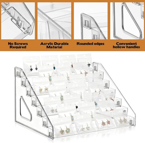 2 Pack 7 Tier Earring Display Stand Acrylic Earring Holder Organizer Holds 4 Pairs of Earrings in One Row Retail Detachable Jewelry Card Stand for Selling Vendors Jewelry Display Earring Rack in Kuwait