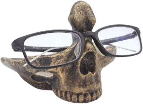 Skull Glasses Holder, Creative Eyeglasses Holder with Storage Tray, Resin Statue Ornament for Spectacle Sunglasses Display Rack for Home, Office, Desk, Nightstand (Golden) in Saudi Arabia