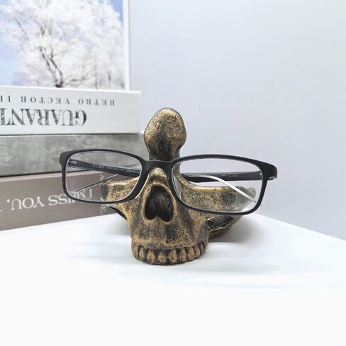 Skull Glasses Holder, Creative Eyeglasses Holder with Storage Tray, Resin Statue Ornament for Spectacle Sunglasses Display Rack for Home, Office, Desk, Nightstand (Golden) in Saudi Arabia