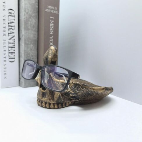 Skull Glasses Holder, Creative Eyeglasses Holder with Storage Tray, Resin Statue Ornament for Spectacle Sunglasses Display Rack for Home, Office, Desk, Nightstand (Golden) in Saudi Arabia
