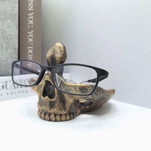 Skull Glasses Holder, Creative Eyeglasses Holder with Storage Tray, Resin Statue Ornament for Spectacle Sunglasses Display Rack for Home, Office, Desk, Nightstand (Golden) in Saudi Arabia