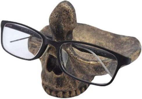 Skull Glasses Holder, Creative Eyeglasses Holder with Storage Tray, Resin Statue Ornament for Spectacle Sunglasses Display Rack for Home, Office, Desk, Nightstand (Golden) in Saudi Arabia