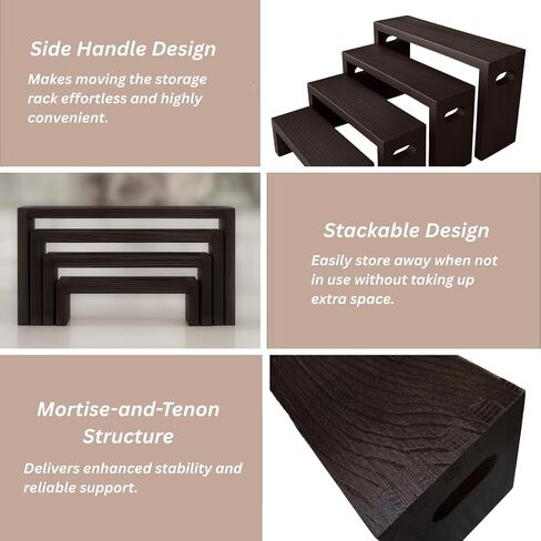 8PCS Wooden Tiered Riser Display Stands, Stackable Perfume Organizer Cologne Stand for Men Women, Wooden Cupcake Dessert Stand, Food Display Risers, Black in Kuwait
