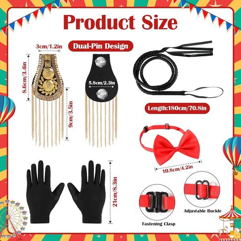 Circus Ringmaster Costume Accessories Mini Top Hat Headband Golden Tassel Epaulettes Faux Leather Whip Bow Tie Gloves for Lion Tamer Costume Women Men Carnival Halloween Cosplay in Saudi Arabia