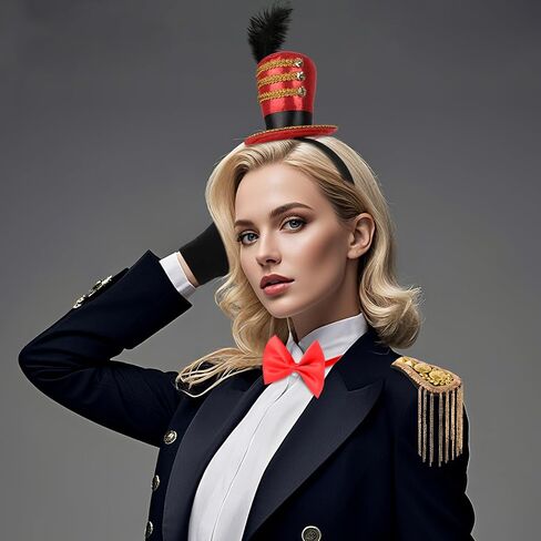 Circus Ringmaster Costume Accessories Mini Top Hat Headband Golden Tassel Epaulettes Faux Leather Whip Bow Tie Gloves for Lion Tamer Costume Women Men Carnival Halloween Cosplay in Saudi Arabia