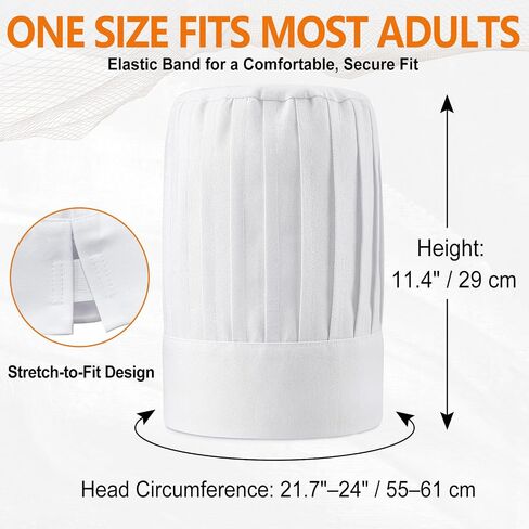 Chef Hat, White Tall Chef Hat for Men Women Adults, Hibachi Chef Hat for Cooking, Baking, Kitchen, Restaurant, Professional Chef Toque & Chef Costume Accessories in Saudi Arabia