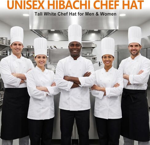 Chef Hat, White Tall Chef Hat for Men Women Adults, Hibachi Chef Hat for Cooking, Baking, Kitchen, Restaurant, Professional Chef Toque & Chef Costume Accessories in Saudi Arabia