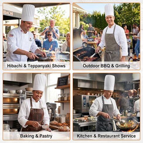 Chef Hat, White Tall Chef Hat for Men Women Adults, Hibachi Chef Hat for Cooking, Baking, Kitchen, Restaurant, Professional Chef Toque & Chef Costume Accessories in Saudi Arabia