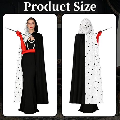 Black White Villain Costume for Women Dalmatian Cape Red Gloves Pearl Necklace Halloween Costume Set for Party Dress Up in Saudi Arabia