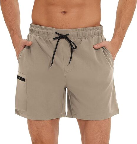 Summer Men's Swim Trunks Quick Dry Beach Shorts with Zipper Pockets and Mesh Lining in Kuwait