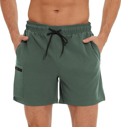 Summer Men's Swim Trunks Quick Dry Beach Shorts with Zipper Pockets and Mesh Lining in Kuwait