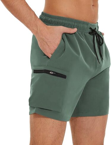 Summer Men's Swim Trunks Quick Dry Beach Shorts with Zipper Pockets and Mesh Lining in Kuwait