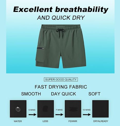 Summer Men's Swim Trunks Quick Dry Beach Shorts with Zipper Pockets and Mesh Lining in Kuwait
