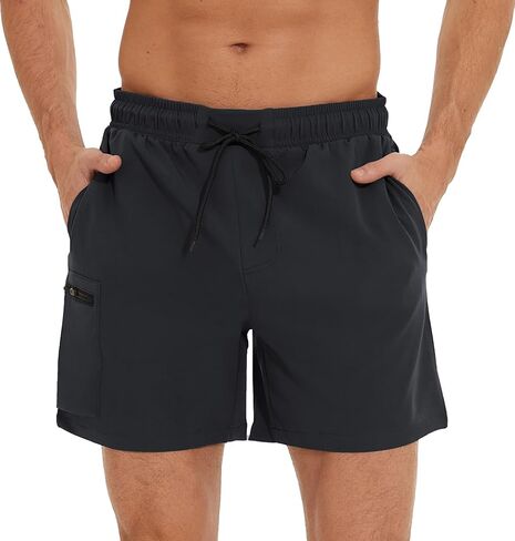 Summer Men's Swim Trunks Quick Dry Beach Shorts with Zipper Pockets and Mesh Lining in Kuwait