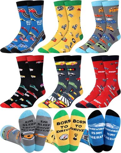 6 Pairs Funny Car Socks for Men Novelty Automotive Cotton Crew Socks for Car Lover Birthday Father's Day Gift in Kuwait