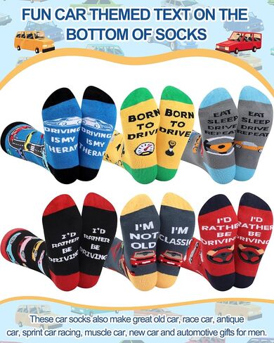 6 Pairs Funny Car Socks for Men Novelty Automotive Cotton Crew Socks for Car Lover Birthday Father's Day Gift in Kuwait