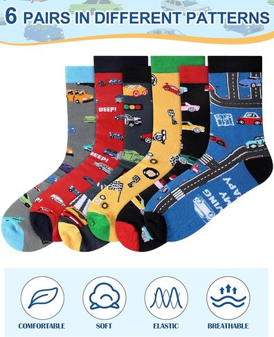 6 Pairs Funny Car Socks for Men Novelty Automotive Cotton Crew Socks for Car Lover Birthday Father's Day Gift in Kuwait