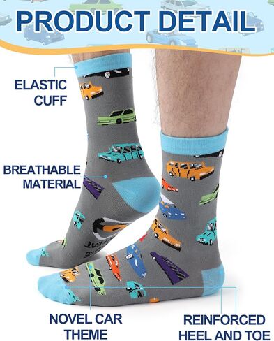 6 Pairs Funny Car Socks for Men Novelty Automotive Cotton Crew Socks for Car Lover Birthday Father's Day Gift in Kuwait