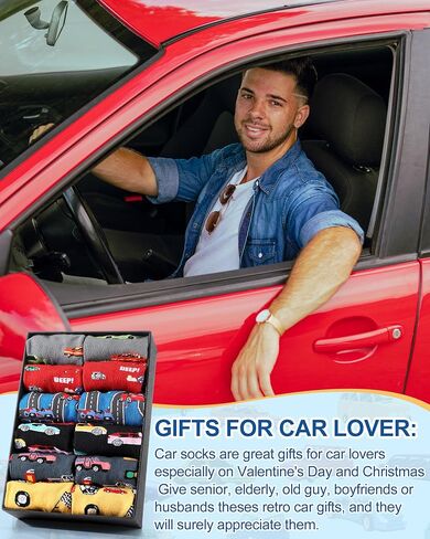 6 Pairs Funny Car Socks for Men Novelty Automotive Cotton Crew Socks for Car Lover Birthday Father's Day Gift in Kuwait