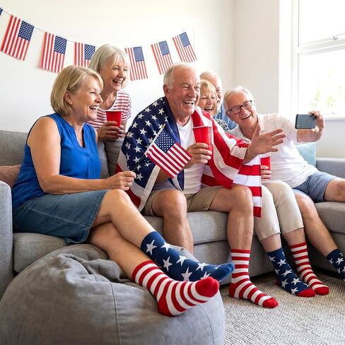 choyaxo 2 Pairs American Flag Socks Red White Blue Sock Patriotic Socks Stars Striped for Men Women in Kuwait