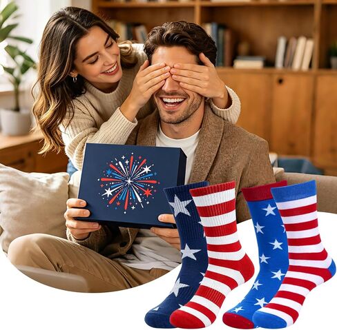 choyaxo 2 Pairs American Flag Socks Red White Blue Sock Patriotic Socks Stars Striped for Men Women in Kuwait