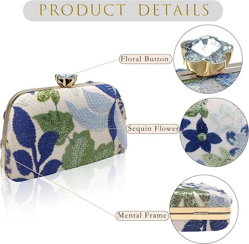 Embroidered Beaded Bag Sequin Clutch Purses for Women Evening Floral Purse for Party Wedding Cocktail in Saudi Arabia