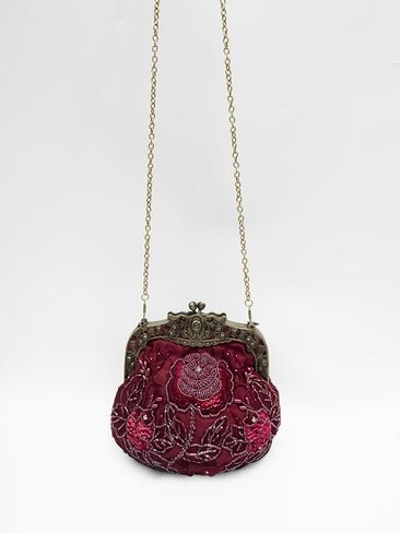 Vintage Beaded Rose Clutch Bag – Handmade Sequin Evening Handbag – Art Deco Kiss Lock Purse for Wedding, Prom, Party in Saudi Arabia