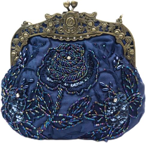 Vintage Beaded Rose Clutch Bag – Handmade Sequin Evening Handbag – Art Deco Kiss Lock Purse for Wedding, Prom, Party in Saudi Arabia