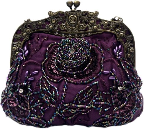 Vintage Beaded Rose Clutch Bag – Handmade Sequin Evening Handbag – Art Deco Kiss Lock Purse for Wedding, Prom, Party in Saudi Arabia