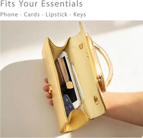 Clutch Purses for Women – Gold Metal Handle Evening Bag, Elegant Small Clutch for Wedding, Party & Cocktail Events in Saudi Arabia