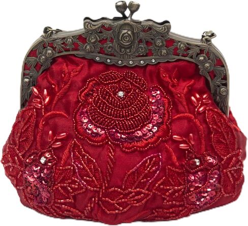 Vintage Beaded Rose Clutch Bag – Handmade Sequin Evening Handbag – Art Deco Kiss Lock Purse for Wedding, Prom, Party in Saudi Arabia