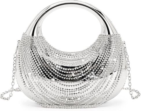 Beatfull Metallic Crescent Evening Bags for Women Sparkly Rhinestone Clutch Purse Tassel Wedding Party Prom Handbag in Kuwait