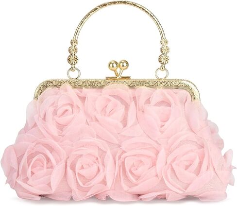 Women Clutches Purse 3D Lace Floral Evening Handbag Chain Strap Shoulder Bag for Wedding, Party, Prom in Saudi Arabia