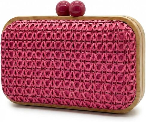 Rattan Clutch Purses for Women Faux Straw Woven Beachy Handbag with Wooden Frame Detachable Metal Chain Summer in Saudi Arabia