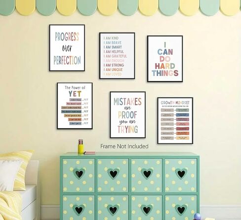 6Pcs Educational Growth Mindset Wall Art Kids Mental Health Therapy Canvas Paintings Positive Affirmations Wall Decor Boho Motivational Quotes Posters Prints for Nursery Classroom Picture Unframed in Saudi Arabia