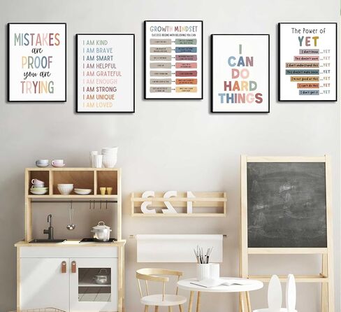 6Pcs Educational Growth Mindset Wall Art Kids Mental Health Therapy Canvas Paintings Positive Affirmations Wall Decor Boho Motivational Quotes Posters Prints for Nursery Classroom Picture Unframed in Saudi Arabia