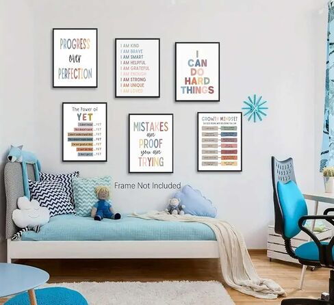 6Pcs Educational Growth Mindset Wall Art Kids Mental Health Therapy Canvas Paintings Positive Affirmations Wall Decor Boho Motivational Quotes Posters Prints for Nursery Classroom Picture Unframed in Saudi Arabia