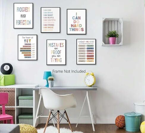6Pcs Educational Growth Mindset Wall Art Kids Mental Health Therapy Canvas Paintings Positive Affirmations Wall Decor Boho Motivational Quotes Posters Prints for Nursery Classroom Picture Unframed in Saudi Arabia