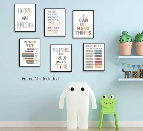 6Pcs Educational Growth Mindset Wall Art Kids Mental Health Therapy Canvas Paintings Positive Affirmations Wall Decor Boho Motivational Quotes Posters Prints for Nursery Classroom Picture Unframed in Saudi Arabia