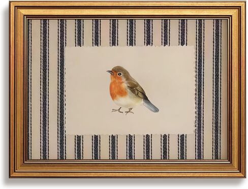 Vintage Gold Framed Bird Wall Art for Cottagecore Decor, Robin Illustration Canvas Prints, Striped Nature Artwork, Animal Oil Printings Pictures Wall Decor for Kids Room Bedroom 8x10 Inch in Saudi Arabia