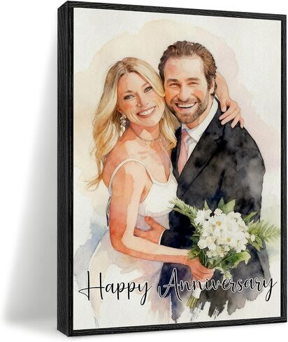 Personalized Anniversary Wedding Gifts for Couple, Custom Canvas Prints with Your Photos, Watercolor Portrait Wall Art Customized Picture Gifts for Husband Wife Boyfriend Girlfriend in Kuwait