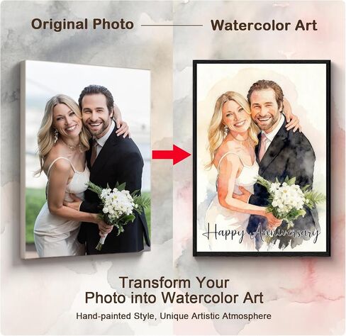 Personalized Anniversary Wedding Gifts for Couple, Custom Canvas Prints with Your Photos, Watercolor Portrait Wall Art Customized Picture Gifts for Husband Wife Boyfriend Girlfriend in Kuwait