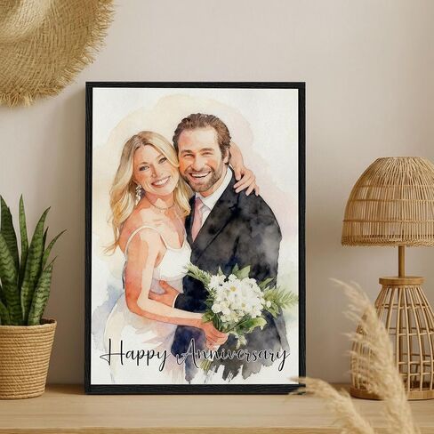 Personalized Anniversary Wedding Gifts for Couple, Custom Canvas Prints with Your Photos, Watercolor Portrait Wall Art Customized Picture Gifts for Husband Wife Boyfriend Girlfriend in Kuwait