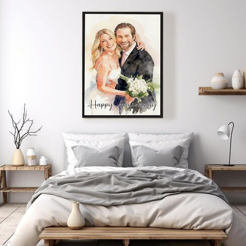 Personalized Anniversary Wedding Gifts for Couple, Custom Canvas Prints with Your Photos, Watercolor Portrait Wall Art Customized Picture Gifts for Husband Wife Boyfriend Girlfriend in Kuwait