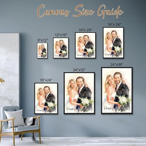 Personalized Anniversary Wedding Gifts for Couple, Custom Canvas Prints with Your Photos, Watercolor Portrait Wall Art Customized Picture Gifts for Husband Wife Boyfriend Girlfriend in Kuwait